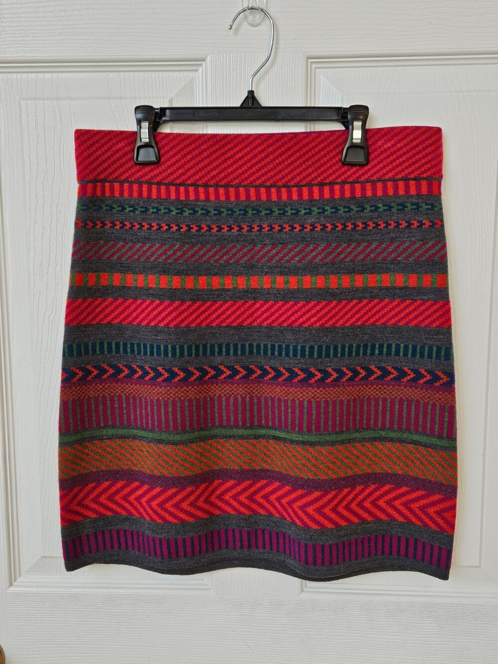 Krimson Klover 100% Merino Wool Knit Skirt Womens M Colorful Geometric Boho